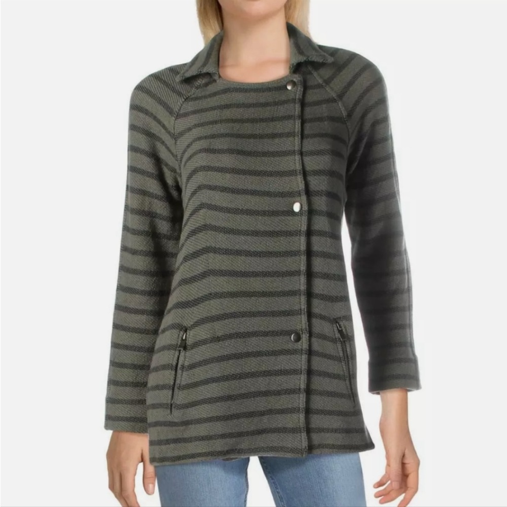 Nic+ Zoe Work and Play Moss Green Striped Jacket Size XL